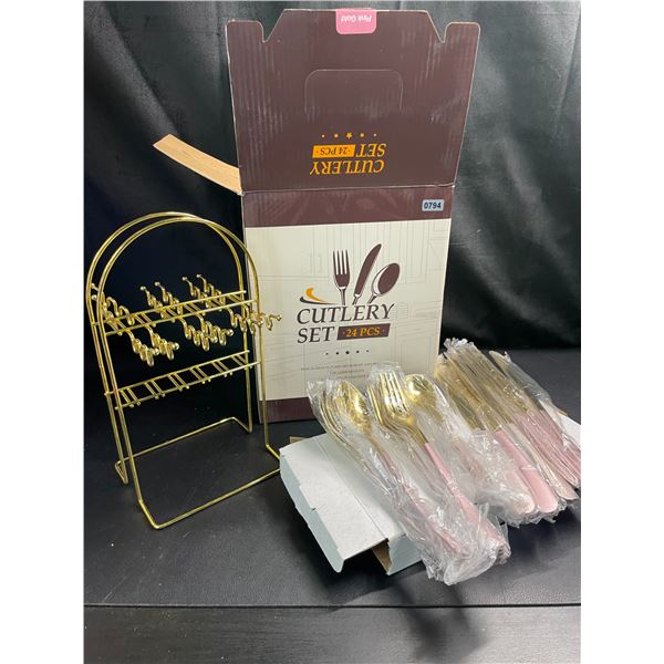 Lot of 1 Cutlery Set - 24PCS - Brand New - Pink Gold