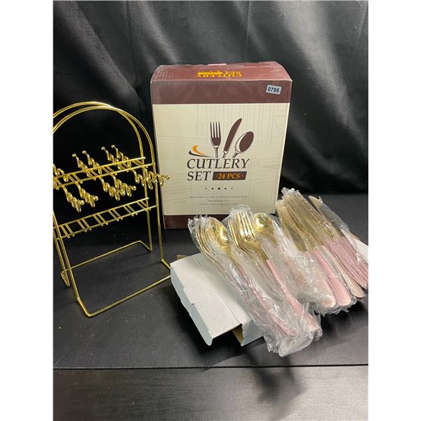 Lot of 1 Cutlery Set - 24PCS - Brand New - Pink Gold
