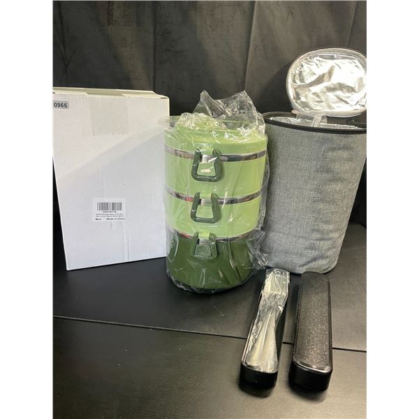 Lot of 1 Stackable 3-Layer Bento Lunch Box w/ Insulated Carrying Bag & Cutlery Set - Brand New