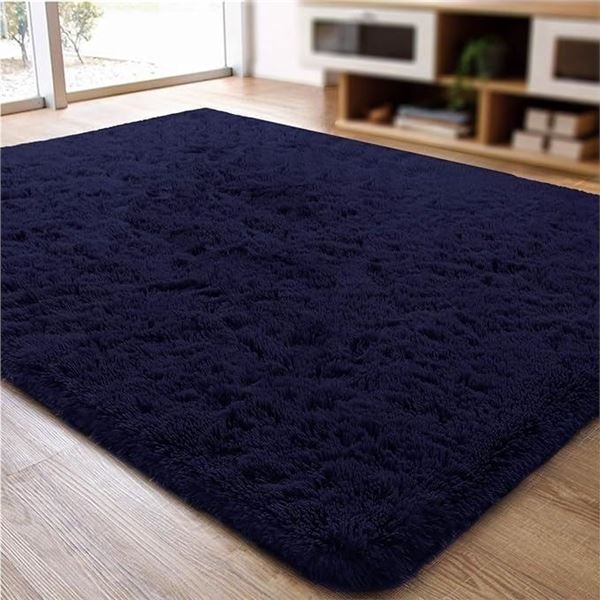 Lot of 1 Large Size (6ft x 9ft) Soft Fluffy Area Rug/Fuzzy Carpet - Navy Colour - Anti-Slip Back