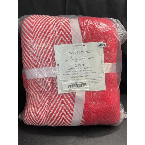 Lot of 1 2-Pack Casa Platino Cotton Throw Blankets - 50 x 60 inch - Brand New (2 Blankets Included!)