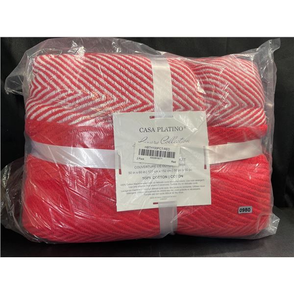 Lot of 1 2-Pack Casa Platino Cotton Throw Blankets - 50 x 60 inch - Brand New (2 Blankets Included!)