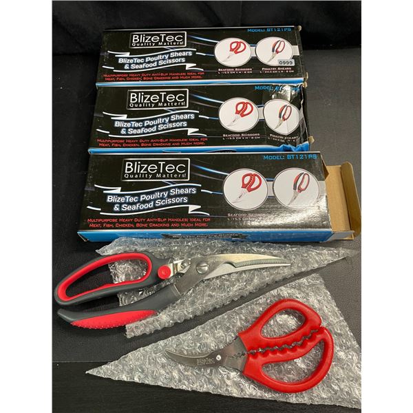 Lot of 3 Boxes of BlizeTec Poultry Shears & Seafood Scissors - 2 Pairs Per Box/6 Total - Brand New