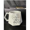 Image 3 : Lot of 1 Set of "Just be Happy" Glass Drinking Mugs/Gift Set - Brand New