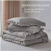 Image 3 : Lot of 1 Mr&Hm Farmhouse Ruffled Queen Size Comforter Bedding Set - 3PCS - Light Grey - Brand New