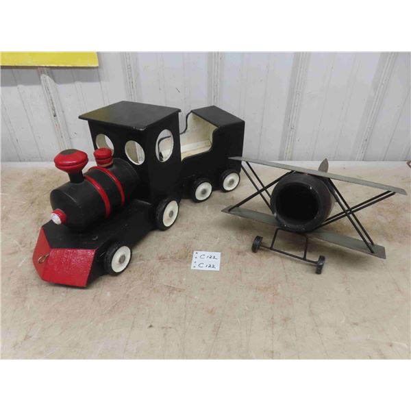 Wooden  Hand Made Engine + Car on Wheels - Total Length 7.5" x 9.5" x 23" & Metal