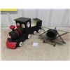 Image 1 : Wooden  Hand Made Engine + Car on Wheels - Total Length 7.5" x 9.5" x 23" & Metal