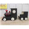Image 2 : Wooden  Hand Made Engine + Car on Wheels - Total Length 7.5" x 9.5" x 23" & Metal