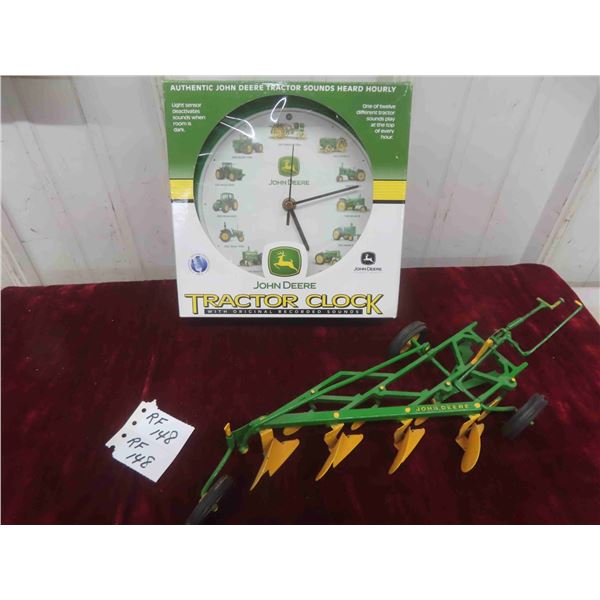 John Deere Steele 4 Furrough Plow , John Deere Wall Clock with Alarm - 