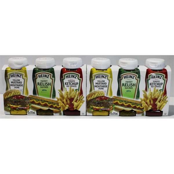 2 X 3 PK HEINZ CONDIMENTS MUSTARD RELISH & KETCHUP