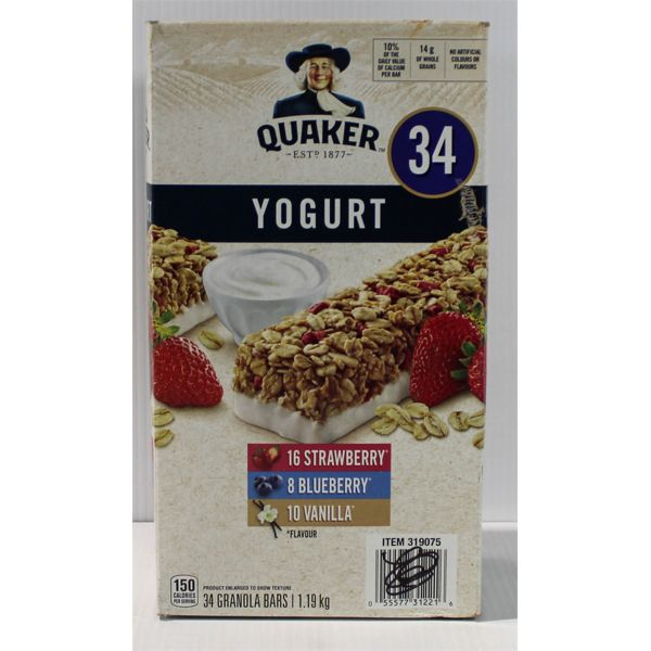  34 QUAKER YOGURT GRANOLA BARS 1.19KG