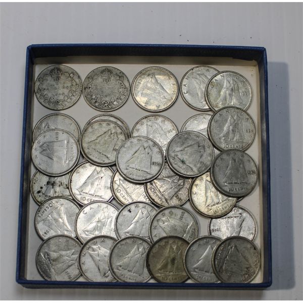 OVER 30 CANADA SILVER 10 CENT COINS