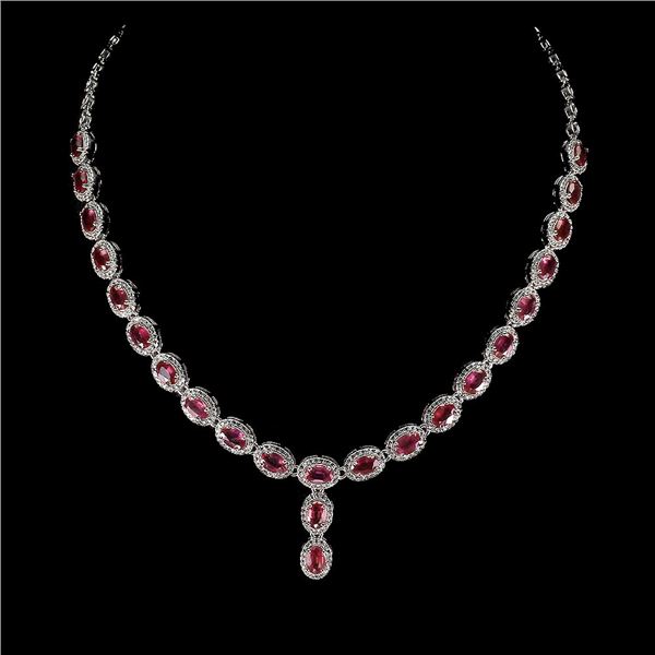 Stunning Luxury Ruby Necklace in 925 Sterling Silver 14 K White Gold Plated - 17 Inches Long -  Appr