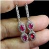 Image 2 : Beautiful Ruby Earrings in 925 Sterling Silver 14 K White Gold Plated - Appraised Replacement Value 