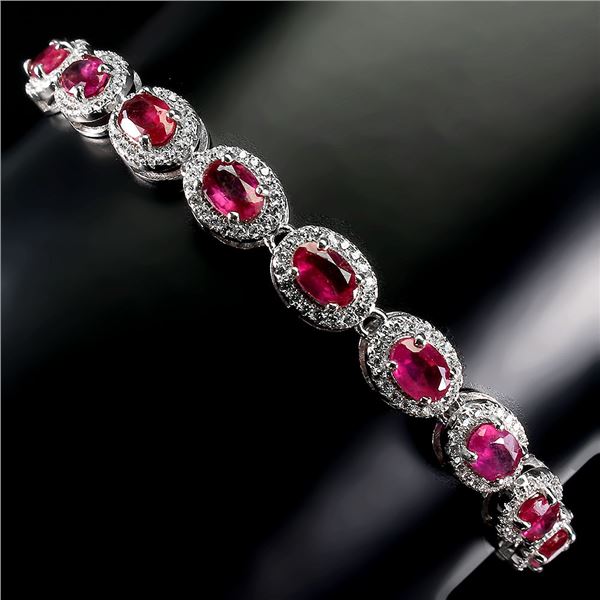 Amazing Ruby Bracelet in 925 Sterling Silver 14 K White Gold Plated - Appraised Replacement Value CA