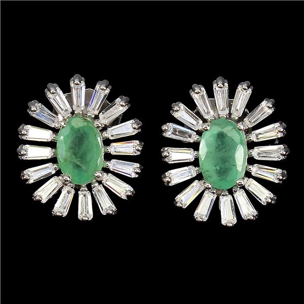 Amazing Emerald Earrings in 925 Sterling Silver 14 K White Gold Plated - Appraised Replacement Value