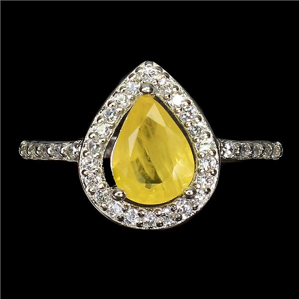 Good Looking Yellow Sapphire Ring in 925 Sterling Silver 14 K White Gold Plated - Appraised Replacem