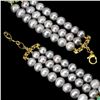 Image 3 : Luxury Emerald, 3 Rows Rare Grey Pearls and Topaz Bracelet in 925 Sterling Silver 14 K Yellow Gold P