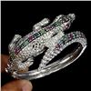 Image 2 : Breathtaking Crocodile Bangle with Ruby, Emerald and Sapphire in 925 Sterling Silver - Appraised Rep