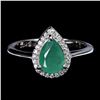 Image 1 : Elegant Emerald Pear Cut Ring in 925 Sterling Silver 14 K White Gold Plated   Size 7 - Appraised Rep