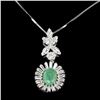 Image 1 : Beautiful Emerald Necklace in 925 Sterling Silver 14 K White Gold Plated   Appraised Replacement Val