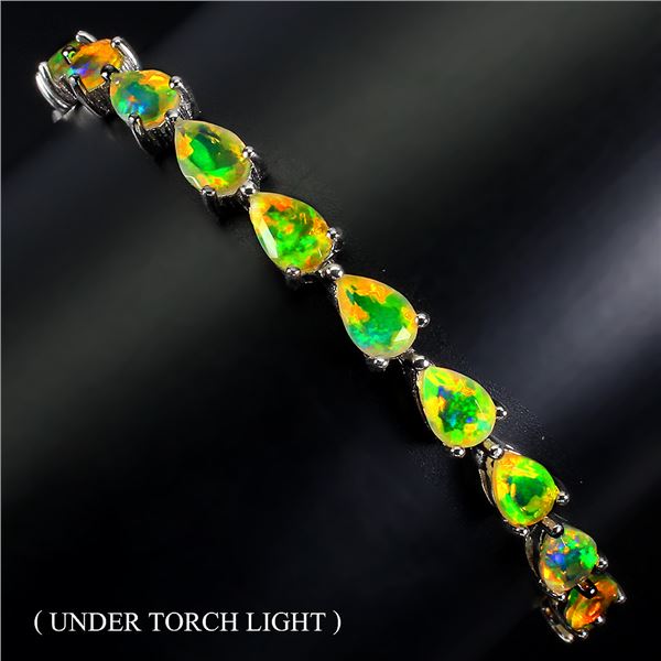 Exceptional Value Opal Bolo Bracelet in 925 Sterling Silver 14 K White Gold Plated   Appraised Repla