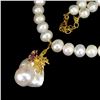 Image 2 : Stunning Pearl Necklace with Amethyst and Sapphires in 925 Sterling Silver 14 K Yellow Gold Plated  