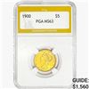 Image 1 : 1900 $5 Gold Half Eagle PGA MS63