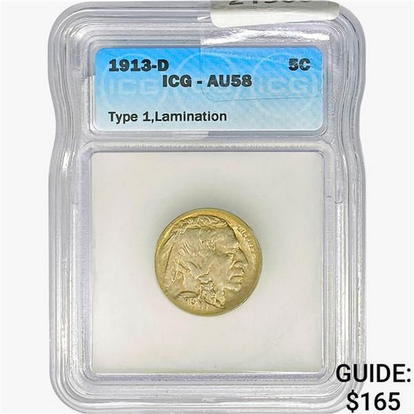 1913-D Buffalo Nickel ICG AU58 Ty 1 Lamination