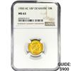 Image 1 : 1900 .1296oz. Gold HC VBP Denmark 10 Kroner NGC MS