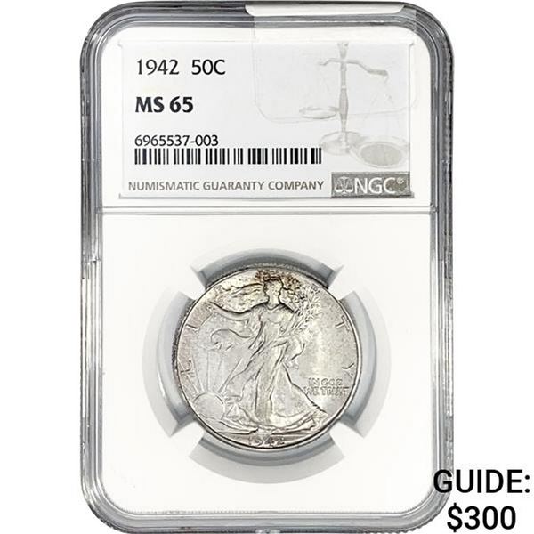 1942 Walking Liberty Half Dollar NGC MS65