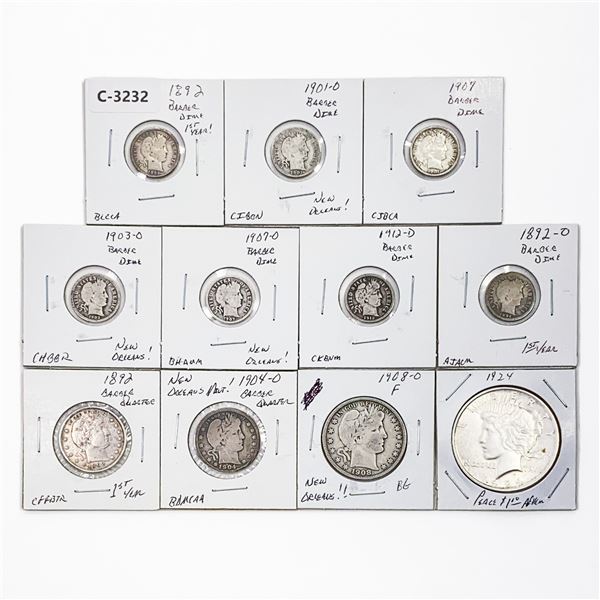 1892-1924 Varied Date Barber coinage and Peace Dol