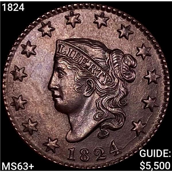 1824 Coronet Head Cent CHOICE BU+
