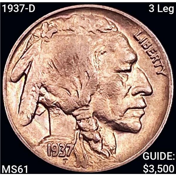 1937-D 3 Leg Buffalo Nickel UNCIRCULATED