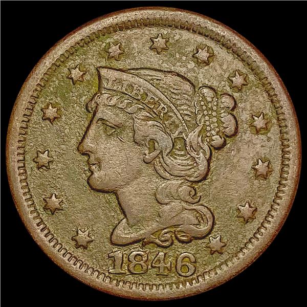 1846 Sm Date Braided Hair Large Cent NEARLY UNCIRC