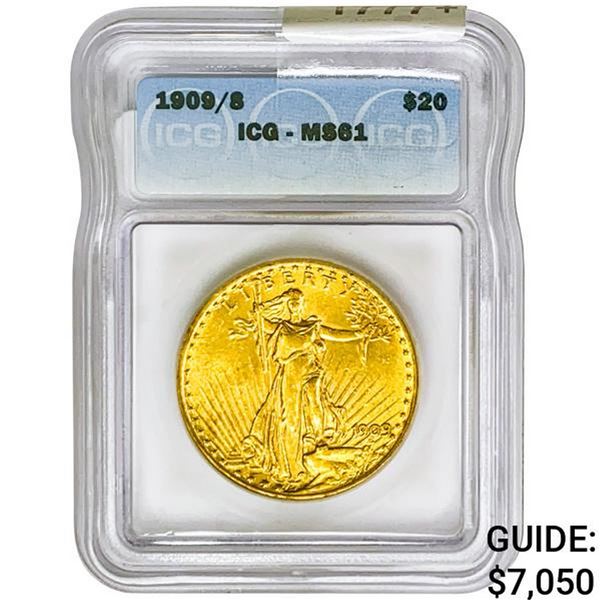 1909/8 $20 Gold Double Eagle ICG MS61