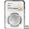 Image 1 : 1881-S Morgan Silver Dollar NGC MS67