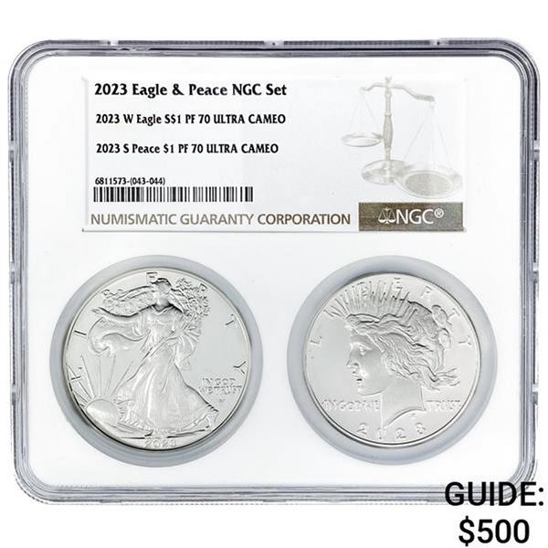 2023 Eagle & 2023 Peace PF 70  2 Coin Set