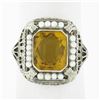 Image 1 : Antique 14K Gold Rectangular Bezel Citrine Seed Pearl Halo w/ Open Filigree Ring