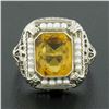 Image 2 : Antique 14K Gold Rectangular Bezel Citrine Seed Pearl Halo w/ Open Filigree Ring