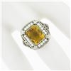 Image 3 : Antique 14K Gold Rectangular Bezel Citrine Seed Pearl Halo w/ Open Filigree Ring