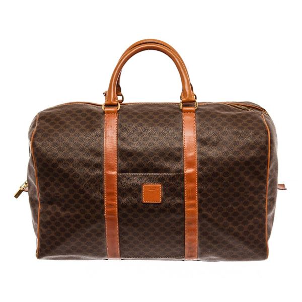 Celine Brown Leather Macadam Duffle Bag