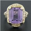 Image 2 : Antique Art Deco 14k Gold Rectangular Step Cut Amethyst Solitaire Filigree Ring