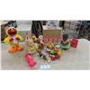 Image 1 : Stuffies, Doll, Elmo, Plastic Toy Chickens, Wooden Blocks