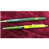 Image 2 : Metal John Deere Tractor Match Box Holder & 2 Vintage John Deer Advertising Pens