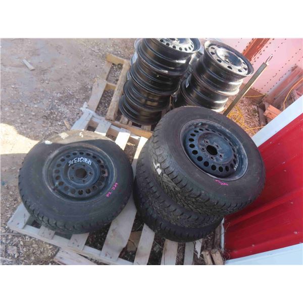 (4) 5 Bolt Chevy Rims with 215 / 70 R 15 Tires - good tread