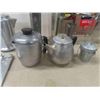 Image 2 : Vintage Tin ware ; Tea + Coffee Pots, Hanging Tray with 3 Utensils, Electric Percolator