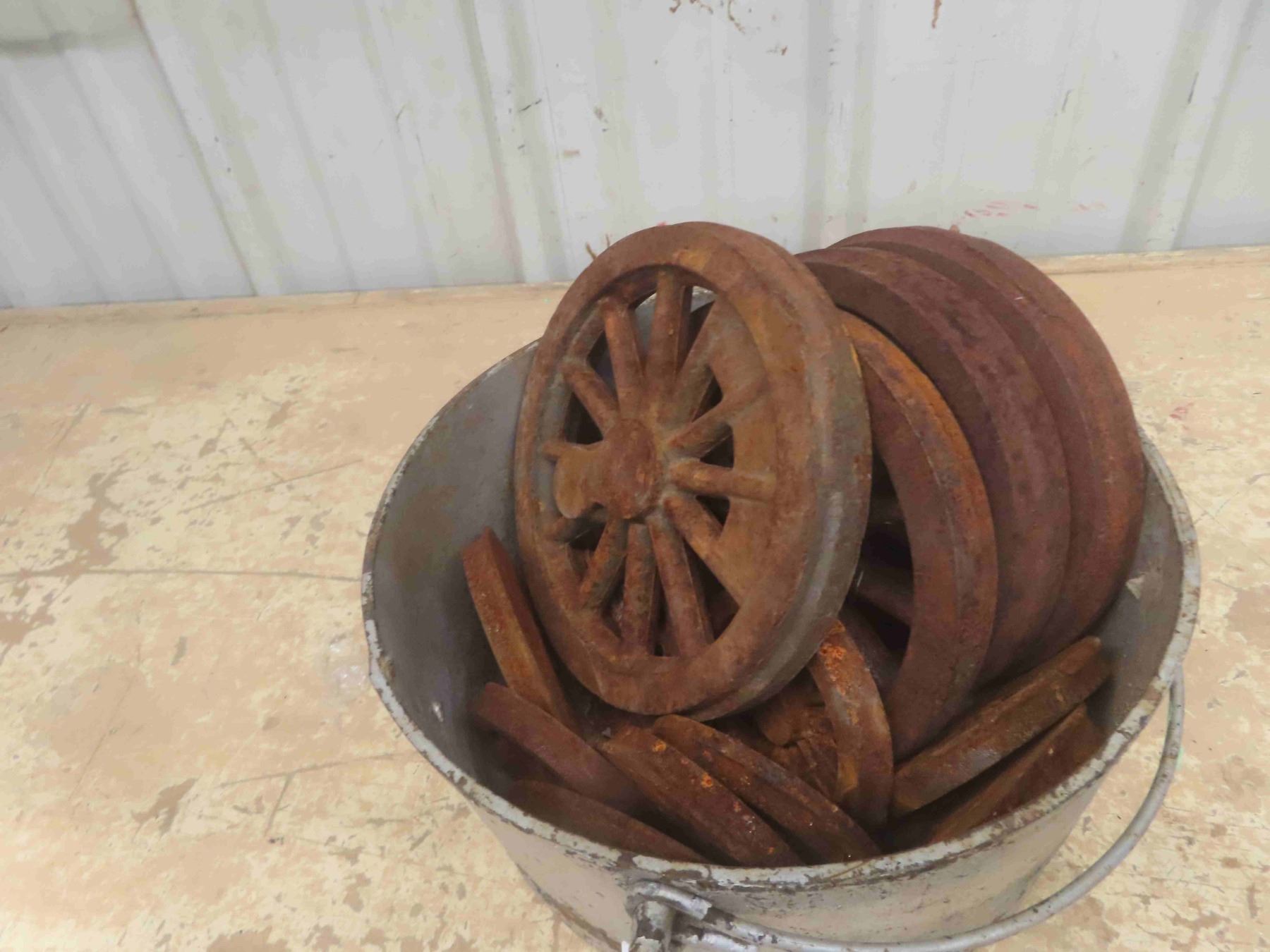 Pail Wheel Cast Iron Pail Full of Antique Steam Train Wheels Made of Steel - Heavy ...