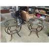 Image 1 : 2 Matching Wrought Iron + Glass End Tables 25" x 28" wide