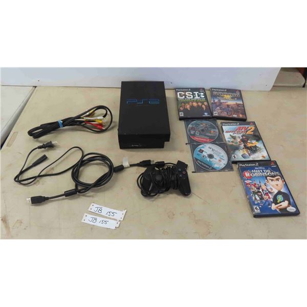 PS2 with Power Cable, RCA Cables, 1 Controller, 6 Games